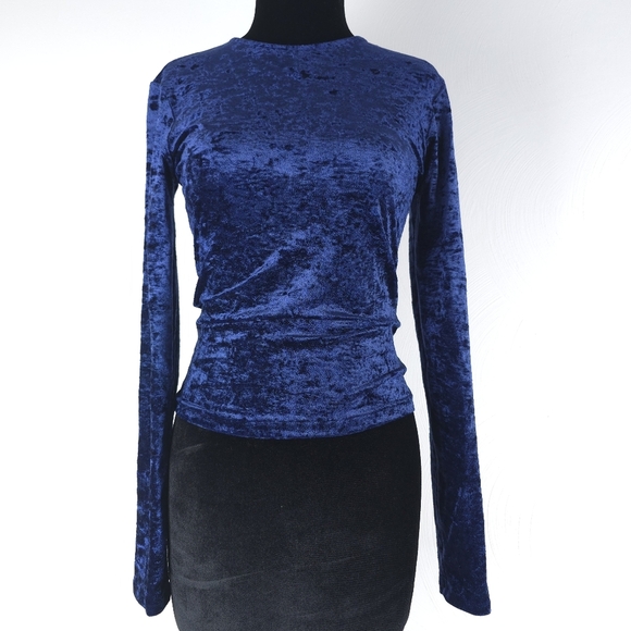 Frame Velvet Long Sleeve Top - Blu Scuro Small - Picture 1 of 9